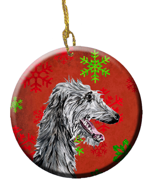 Scottish Deerhound Red Snowflakes Holiday Ceramic Ornament