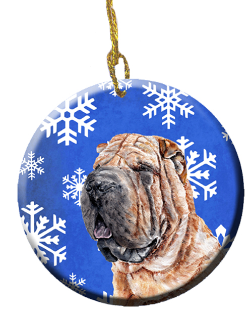 Shar Pei Winter Snowflakes Ceramic Ornament