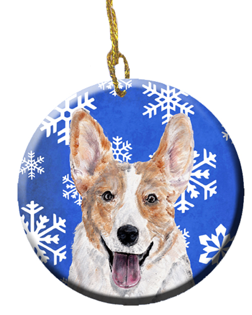Cardigan Corgi Winter Snowflakes Ceramic Ornament