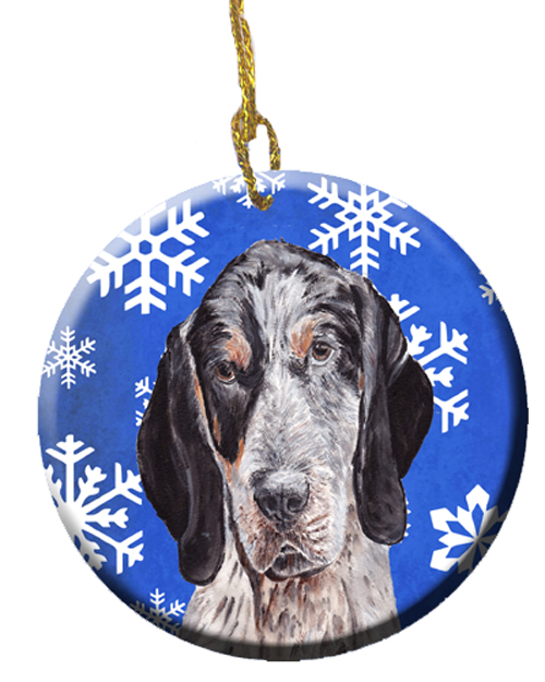 Blue Tick Coonhound Winter Snowflakes Ceramic Ornament