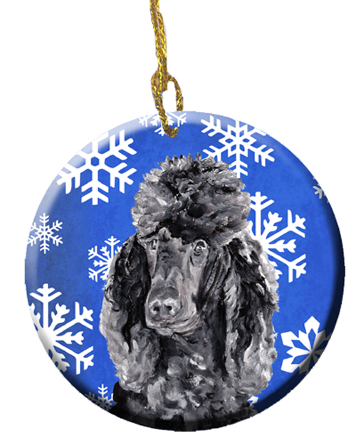 Black Standard Poodle Winter Snowflakes Ceramic Ornament