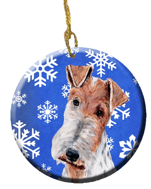 Wire Fox Terrier Winter Snowflakes Ceramic Ornament