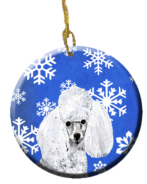 White Toy Poodle Winter Snowflakes Ceramic Ornament