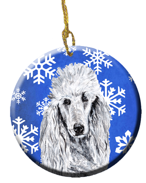 White Standard Poodle Winter Snowflakes Ceramic Ornament