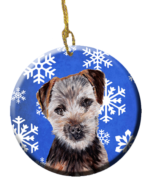Norfolk Terrier Puppy Winter Snowflakes Ceramic Ornament