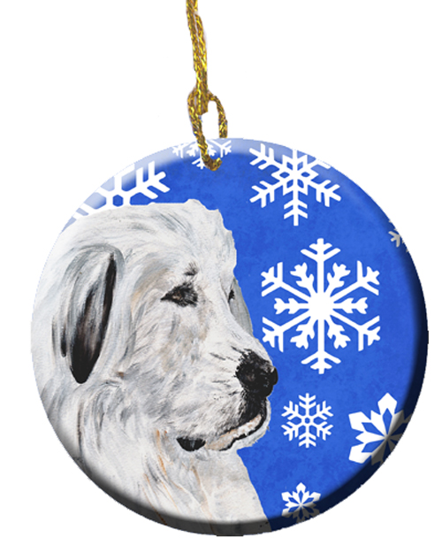 Great Pyrenees Winter Snowflakes Ceramic Ornament