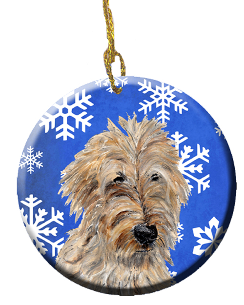 Golden Doodle 2 Winter Snowflakes Ceramic Ornament