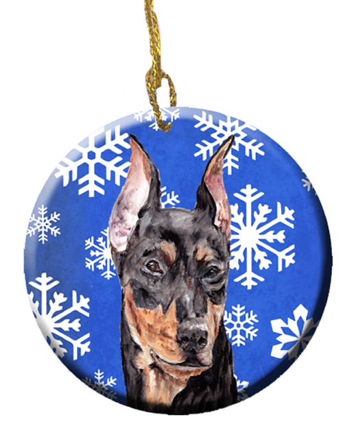 German Pinscher Winter Snowflakes Ceramic Ornament