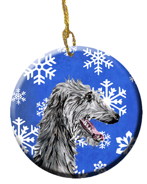 Scottish Deerhound Winter Snowflakes Ceramic Ornament