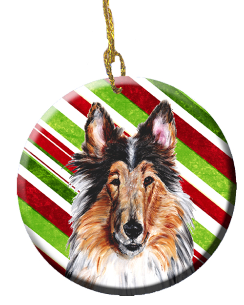 Collie Candy Cane Christmas Ceramic Ornament