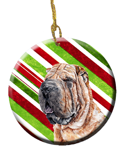 Shar Pei Candy Cane Christmas Ceramic Ornament