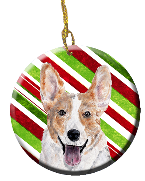 Cardigan Corgi Candy Cane Christmas Ceramic Ornament