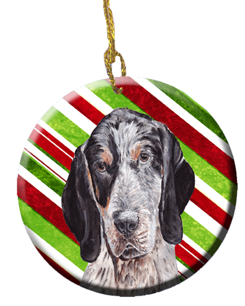 Blue Tick Coonhound Candy Cane Christmas Ceramic Ornament