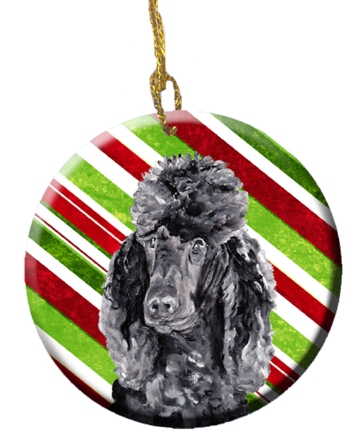 Black Standard Poodle Candy Cane Christmas Ceramic Ornament