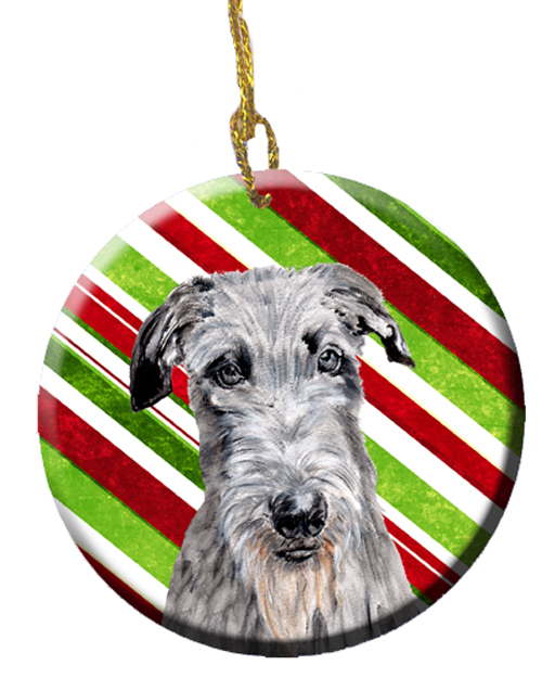 Scottish Deerhound Candy Cane Christmas Ceramic Ornament