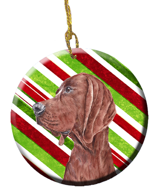 Redbone Coonhound Candy Cane Christmas Ceramic Ornament