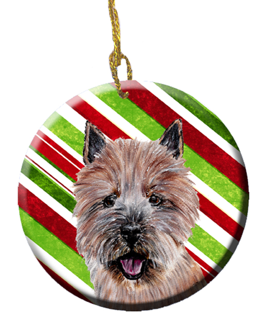 Norwich Terrier Candy Cane Christmas Ceramic Ornament