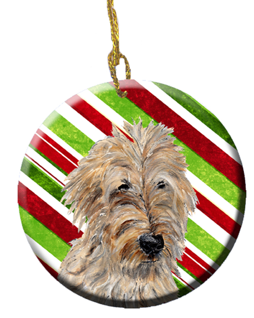 Golden Doodle 2 Candy Cane Christmas Ceramic Ornament