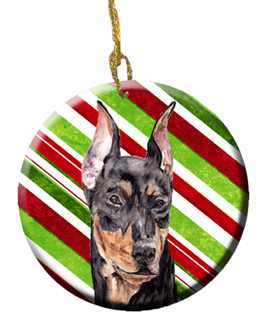 German Pinscher Candy Cane Christmas Ceramic Ornament