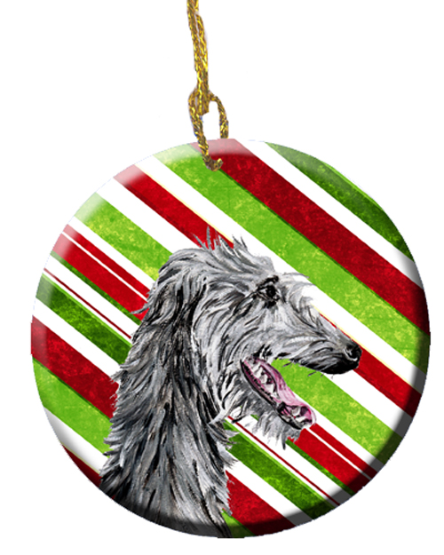 Scottish Deerhound Candy Cane Christmas Ceramic Ornament