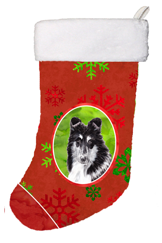 Black And White Collie Red Snowflakes Holiday Christmas Stocking