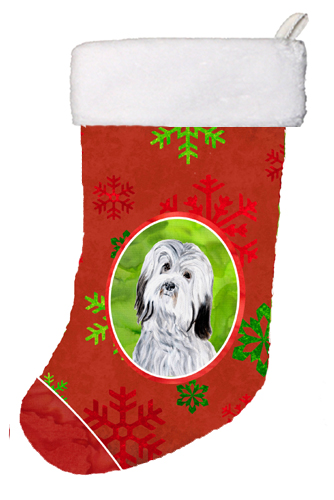 Havanese Red Snowflakes Holiday Christmas Stocking- - 11 x 8 In.