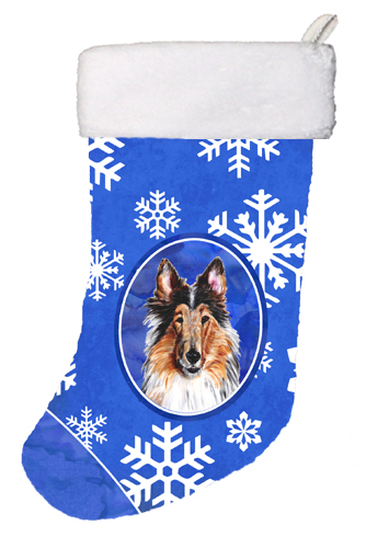 Collie Winter Snowflakes Christmas Stocking - 11 x 8 In.