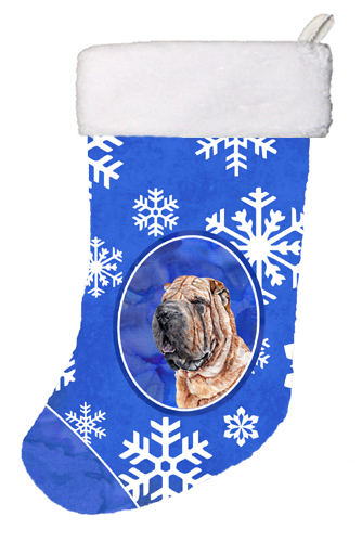 SC9767-CS Shar Pei Winter Snowflakes Christmas Stocking- 11 x 8 In.