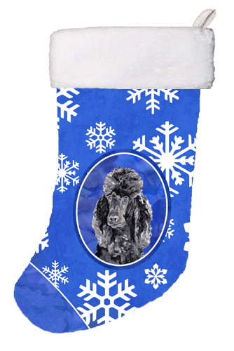 SC9770-CS Black Standard Poodle Winter Snowflakes Christmas Stocking- 11 x 8 In.