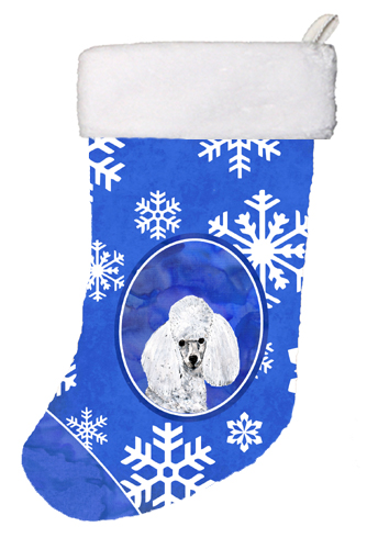 SC9773-CS White Toy Poodle Winter Snowflakes Christmas Stocking- 11 x 8 In.