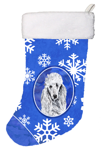 SC9775-CS White Standard Poodle Winter Snowflakes Christmas Stocking- 11 x 8 In.