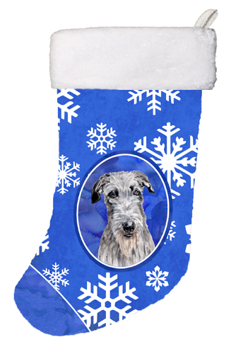 SC9778-CS Scottish Deerhound Winter Snowflakes Christmas Stocking- 11 x 8 In.
