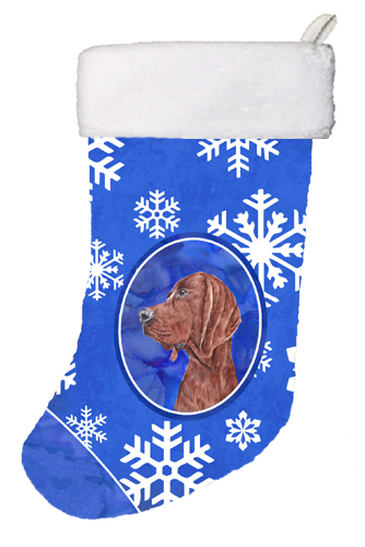 SC9779-CS Redbone Coonhound Winter Snowflakes Christmas Stocking- 11 x 8 In.