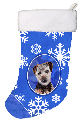 SC9783-CS Norfolk Terrier Puppy Winter Snowflakes Christmas Stocking- 11 x 8 In.