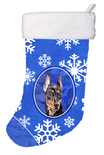SC9788-CS German Pinscher Winter Snowflakes Christmas Stocking- 11 x 8 In.