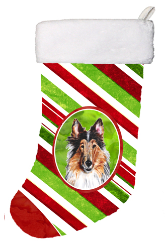 Collie Candy Cane Christmas Christmas Stocking- - 11 x 8 In.