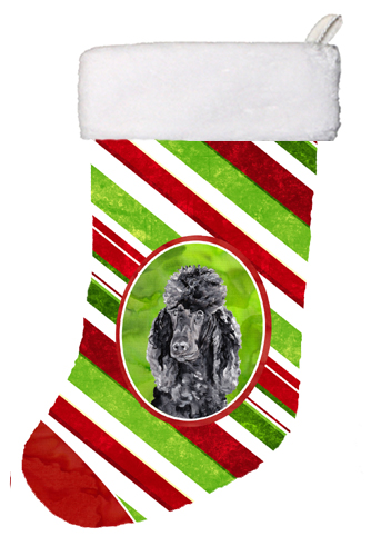 Black Standard Poodle Candy Cane Christmas Christmas Stocking- 11 x 8 In.