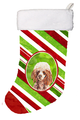 Red Miniature Poodle Candy Cane Christmas Christmas Stocking- 11 x 8 In.