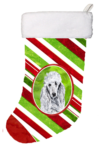 White Standard Poodle Candy Cane Christmas Christmas Stocking- 11 x 8 In.