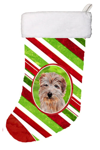 Norfolk Terrier Candy Cane Christmas Stocking 11 x 8 In.