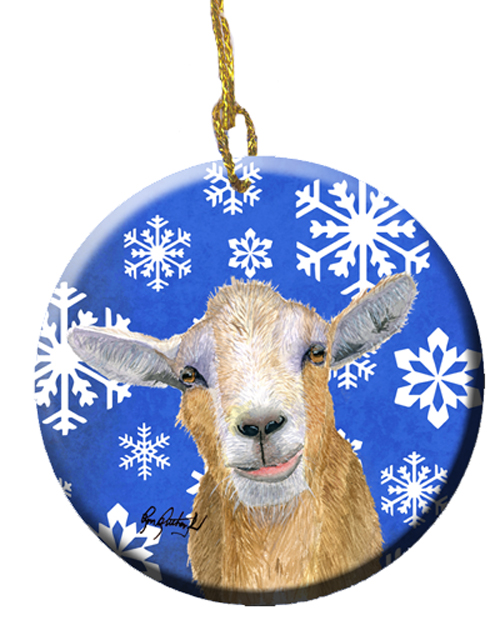 Goat Winter Snowflakes Holiday Ceramic Ornament