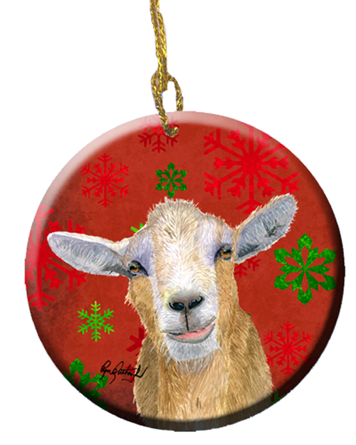 Goat Candy Cane Holiday Christmas Ceramic Ornament