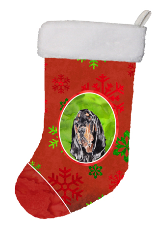 Black And Tan Coonhound Red Snowflakes Holiday Christmas Stocking