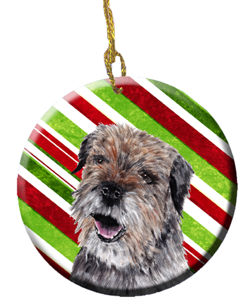 Border Terrier Candy Cane Christmas Ceramic Ornament