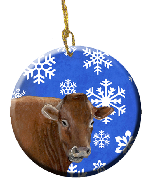 Cow Winter Snowflakes Holiday Ceramic Ornament