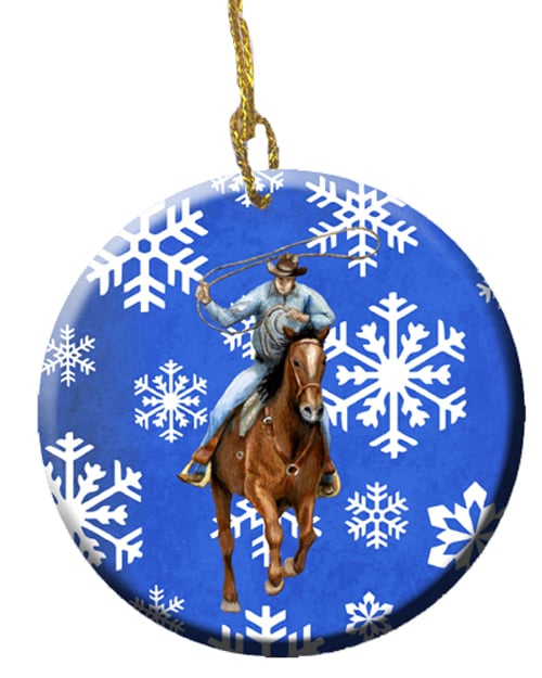 Horse Roper Winter Snowflakes Holiday Ceramic Ornament