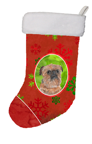 Brussels Griffon Red Snowflakes Holiday Christmas Stocking - 11 x 8 In.