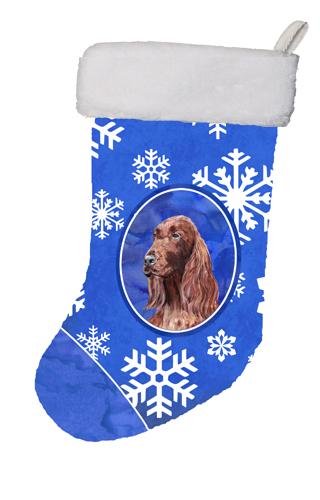 Irish Setter Winter Snowflakes Christmas Stocking - 11 x 8 In.