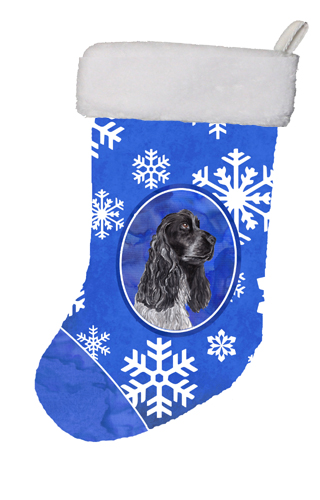 Black Cocker Spaniel Winter Snowflakes Christmas Stocking - 11 x 8 In.