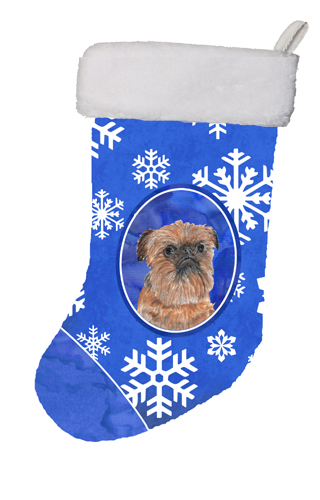 Brussels Griffon Winter Snowflakes Christmas Stocking- - 11 x 8 In.